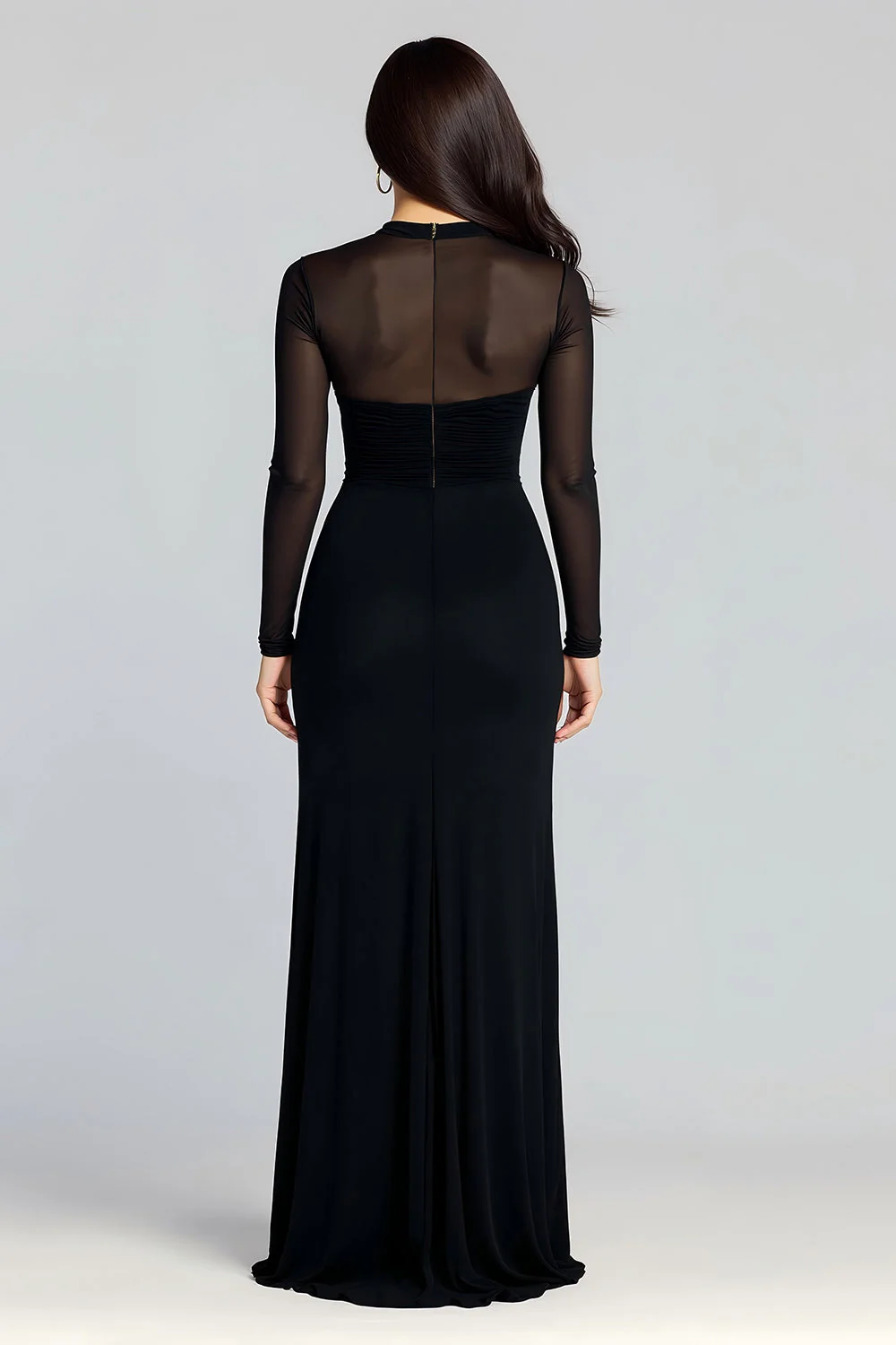 Sheath High Neck Long Sleeve Black Tie Dress with Slit - Image 2