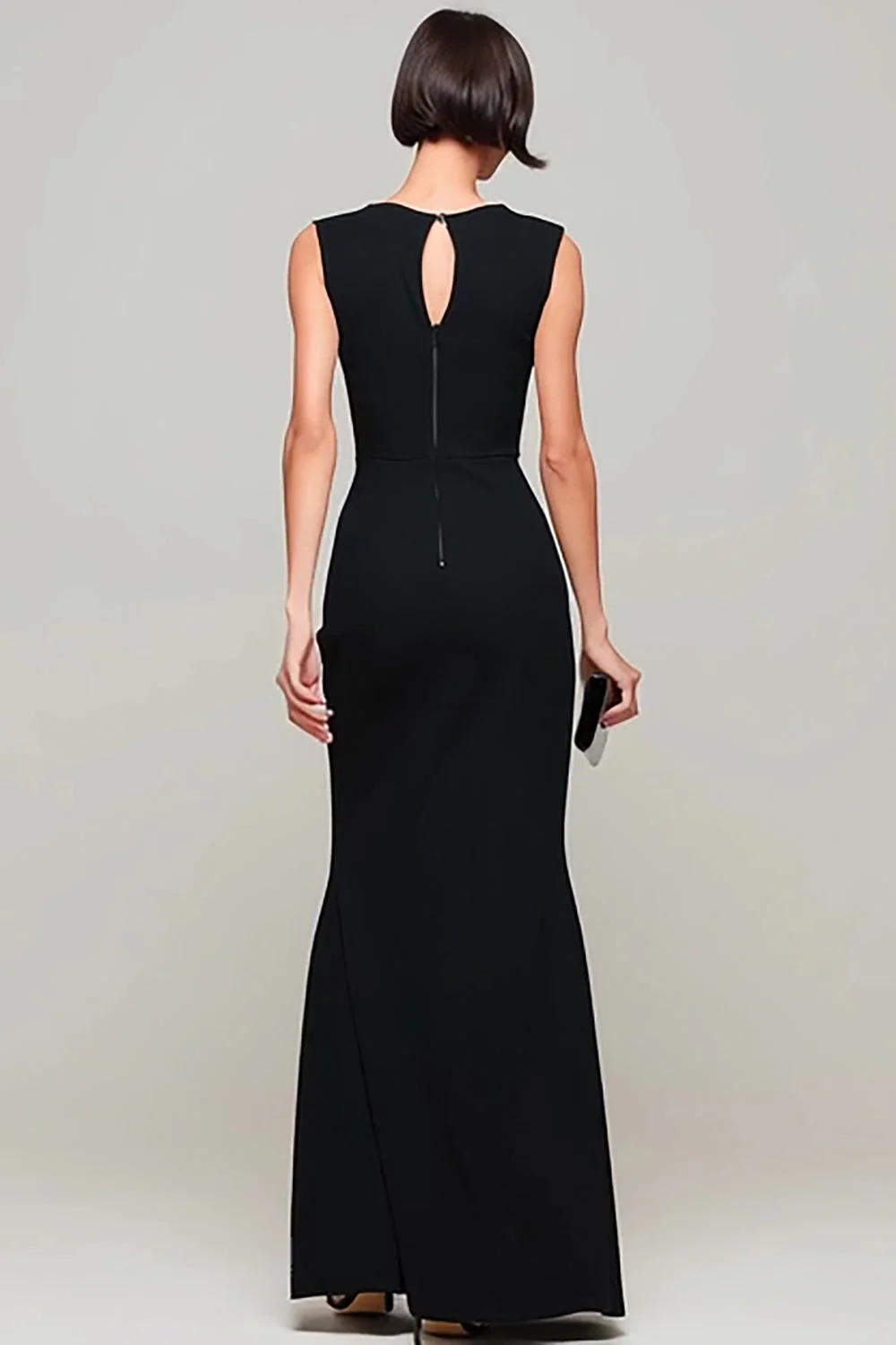 Black Mermaid Keyhole Bateau Neck Long Evening Dress - Image 2