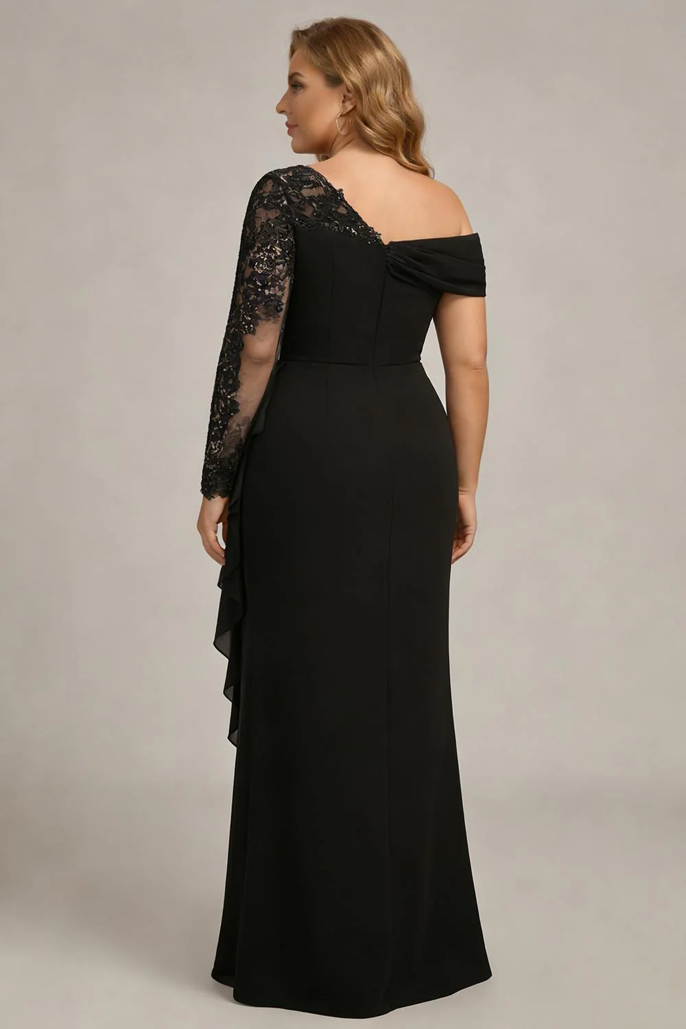 Black Sheath Long Sleeves Ruched Plus Size Mother of the Bride Dress - Image 2
