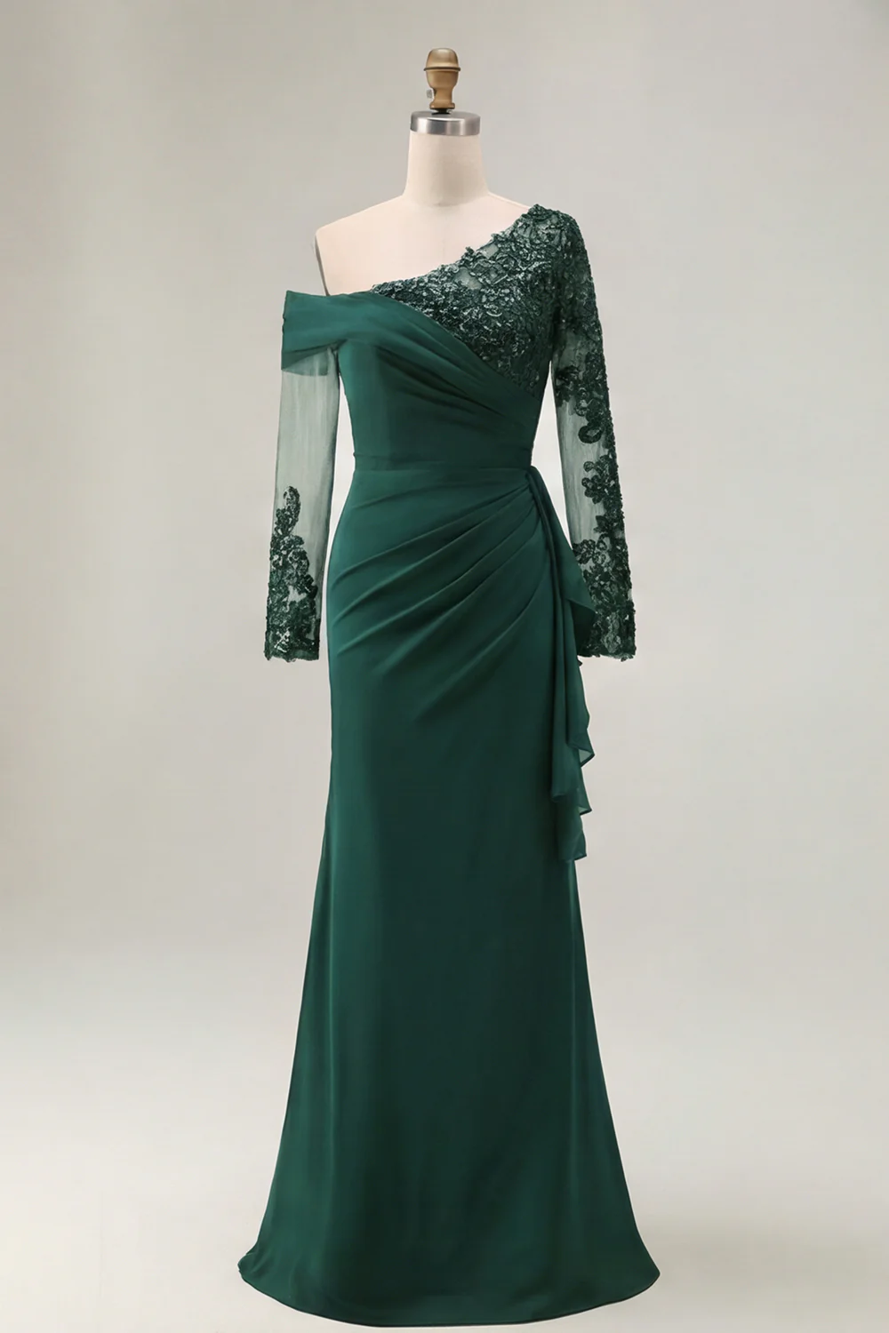 Black Sheath Long Sleeves Ruched Plus Size Mother of the Bride Dress - Image 8