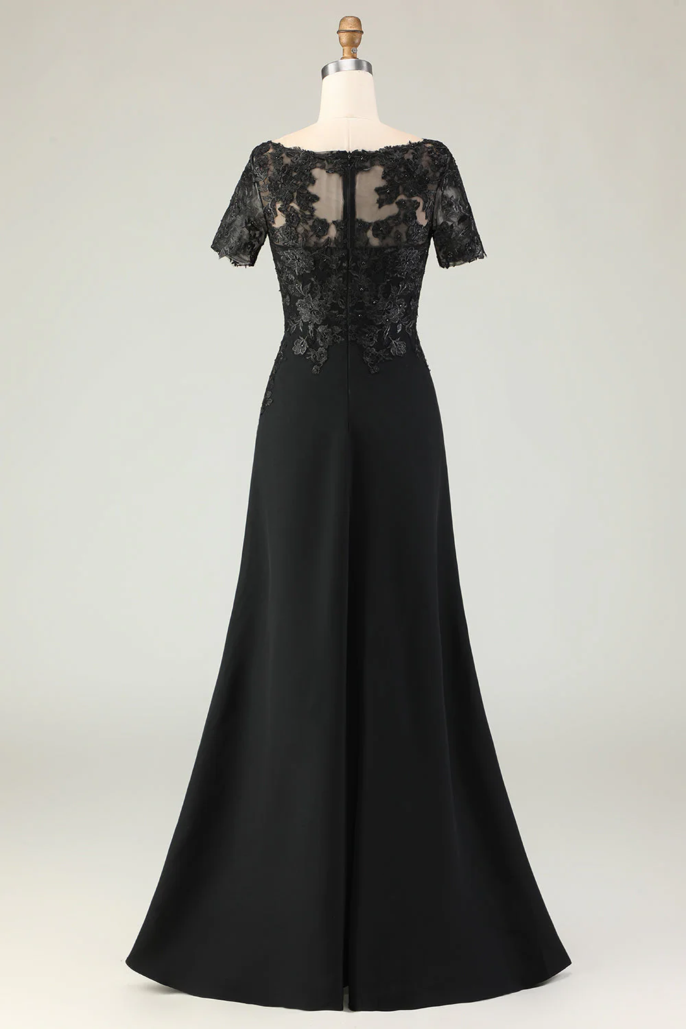 Black Sheath Satin Appliqued Long Mother of the Bride Dress with Sleeves - Image 2