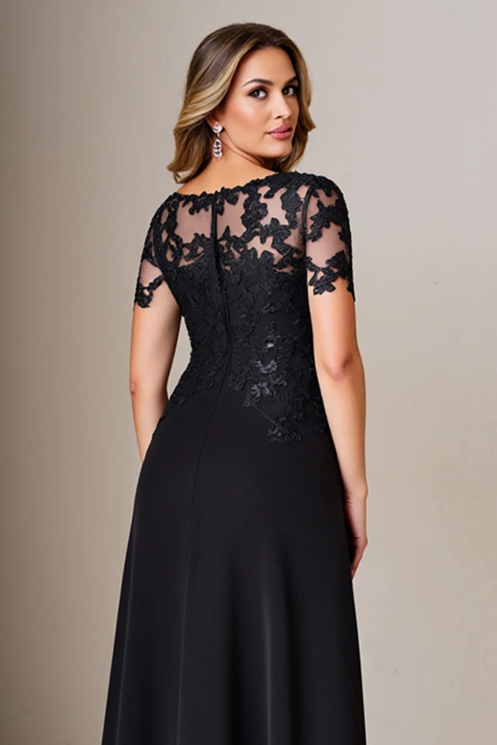 Black Sheath Satin Long Mother of the Bride Dress with Appliques - Image 4
