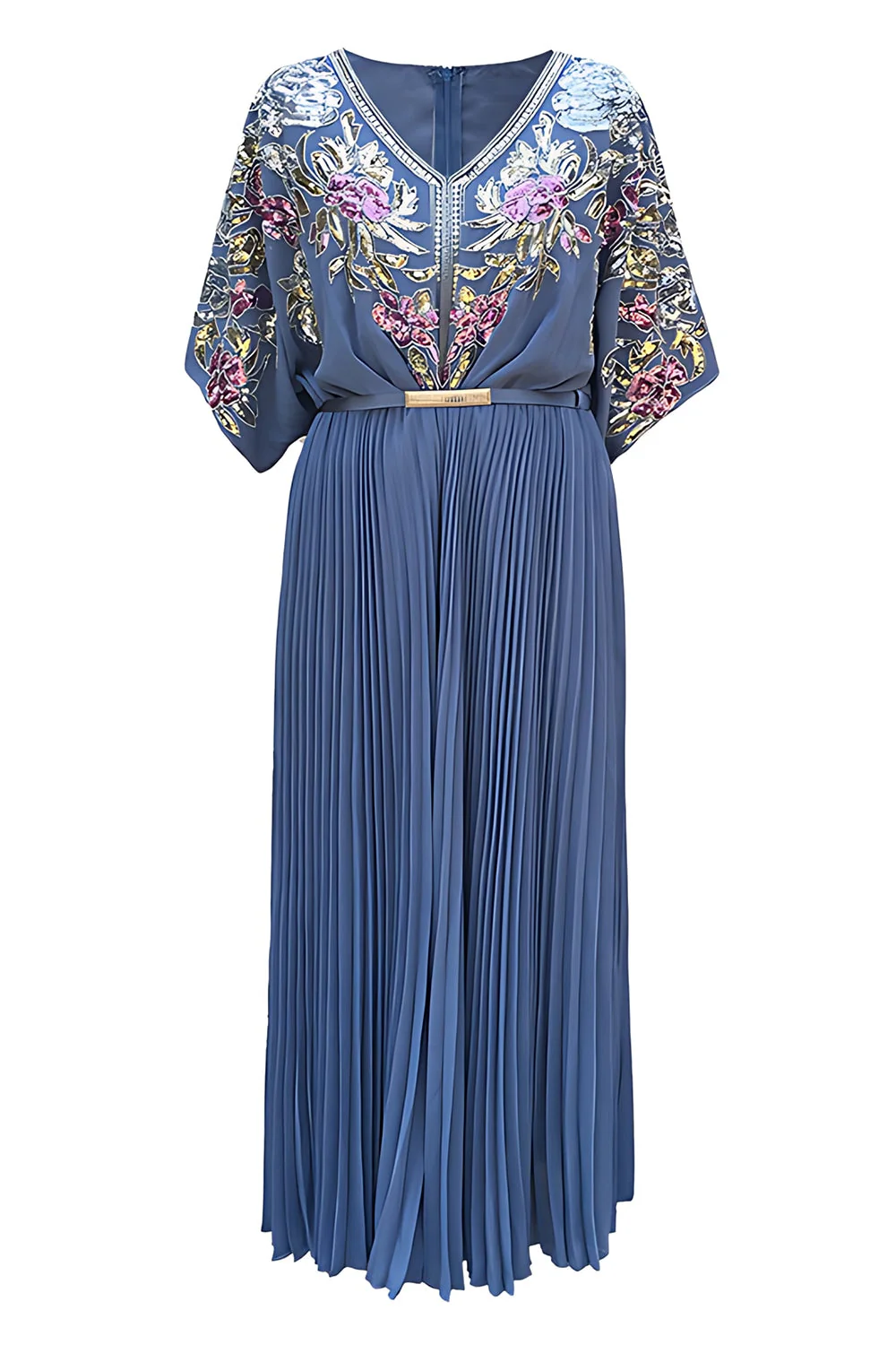 Black Sheath Sequins Pleated V-Neck 1920s Dress with Belt - Image 5