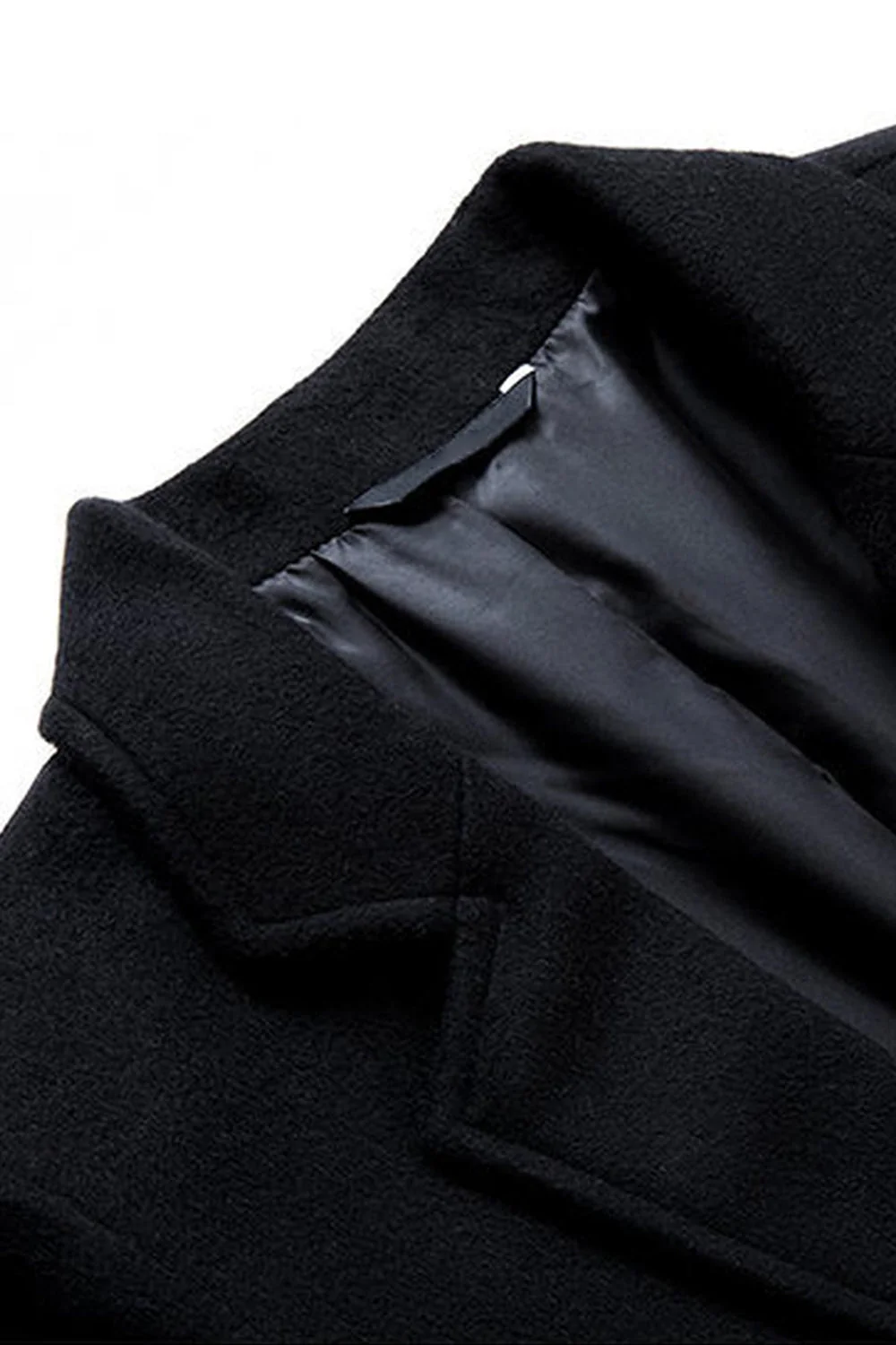 Black Single Breasted Notched Lapel Men's Winter Coat - Image 3