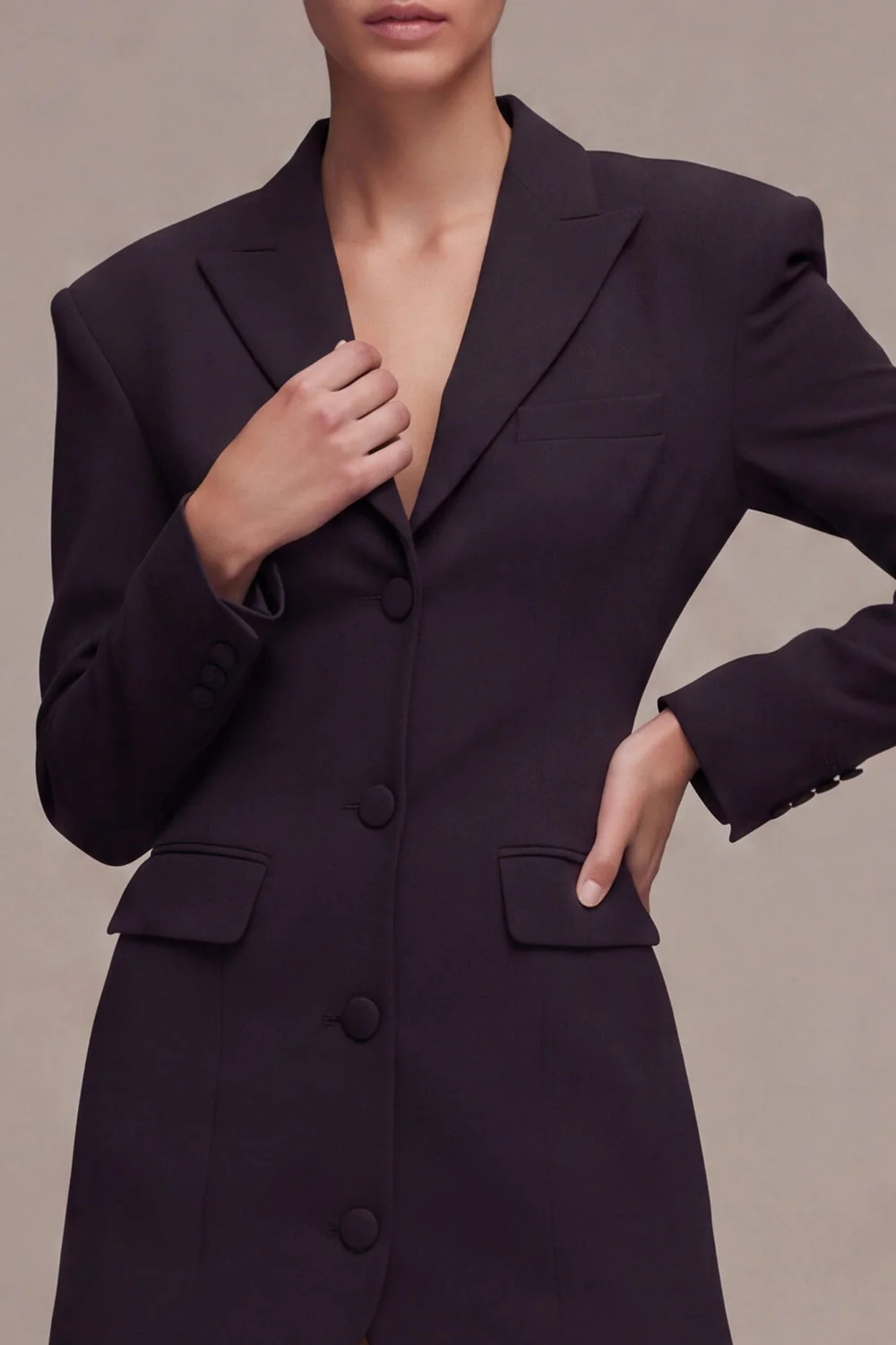 Black Peak Lapel Single Breasted Short Blazer Dress - Image 3