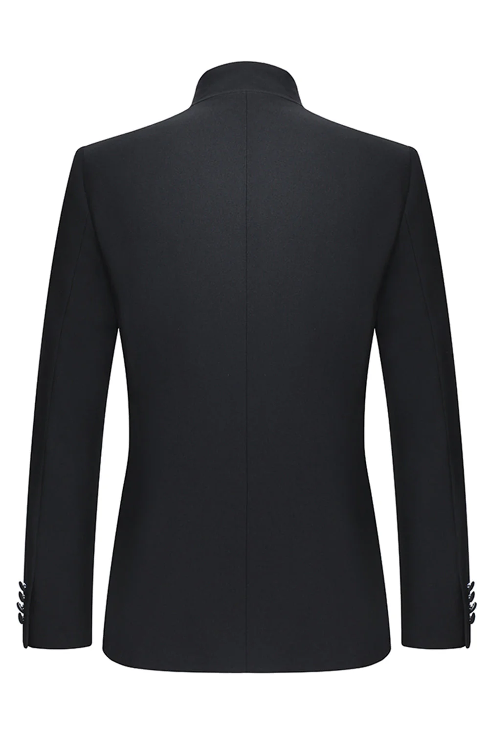 Black Slim Fit Men's 2 Piece Mandarin Collar Suit - Image 3