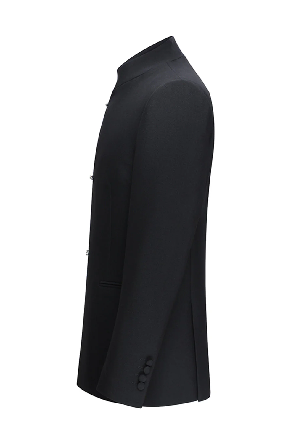 Black Slim Fit Men's 2 Piece Mandarin Collar Suit - Image 4