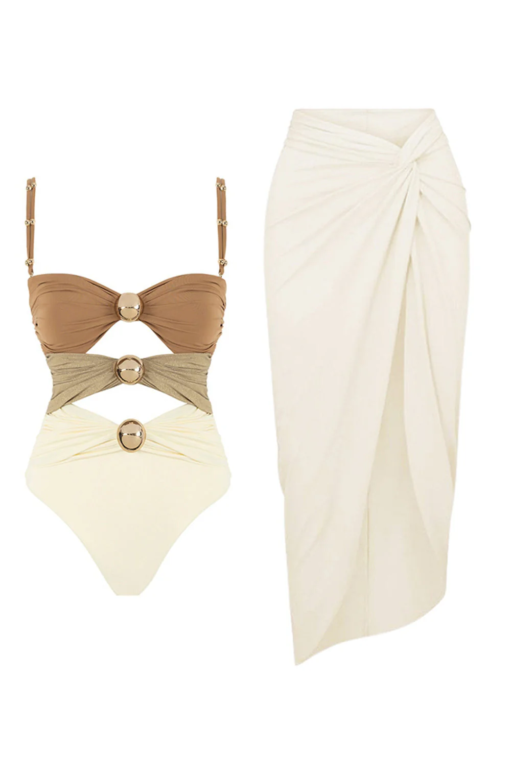 Black Spaghetti Straps 2 Piece Cut Out Swimsuit with Beach Dress - Image 10