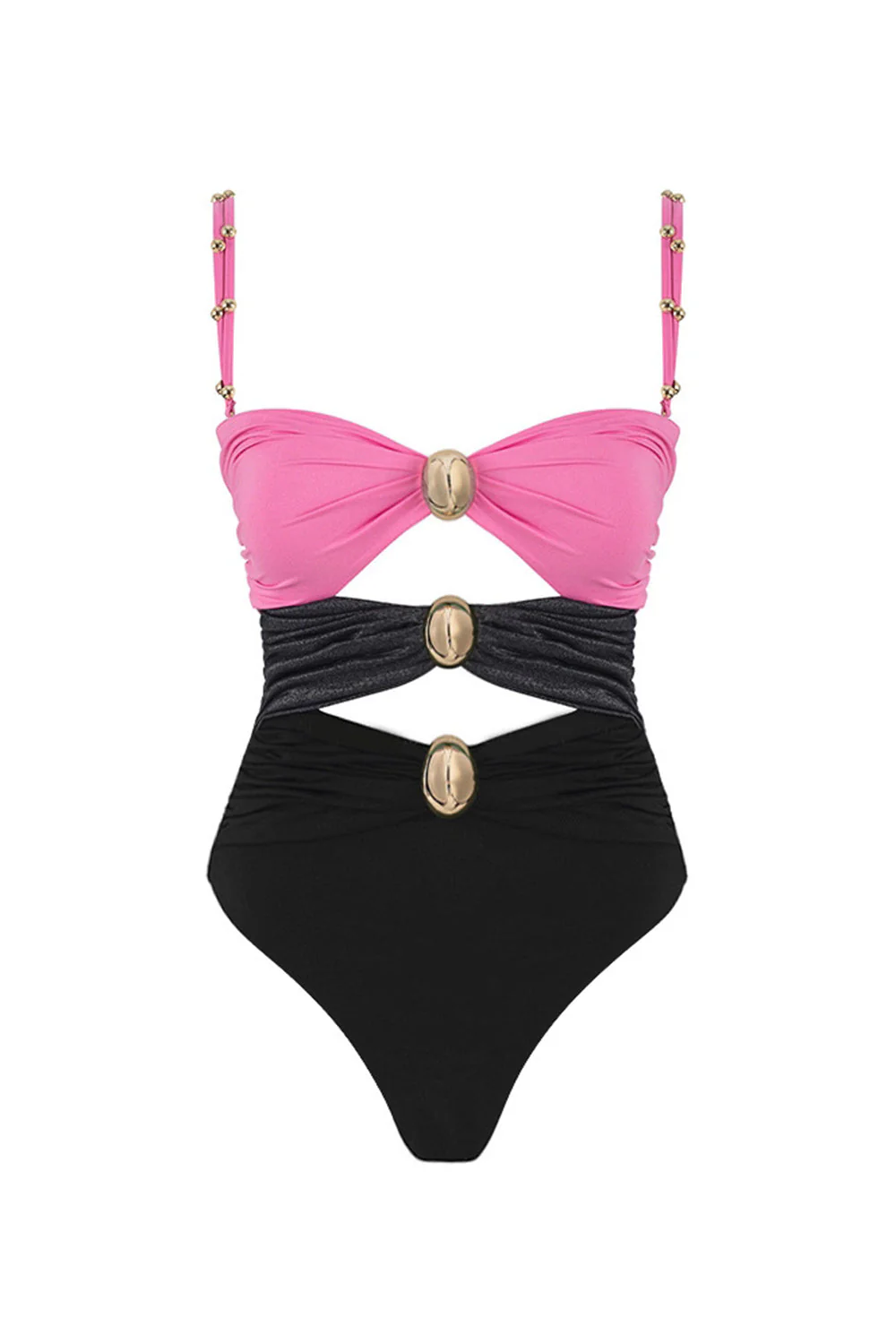 Black Spaghetti Straps 2 Piece Cut Out Swimsuit with Beach Dress - Image 2