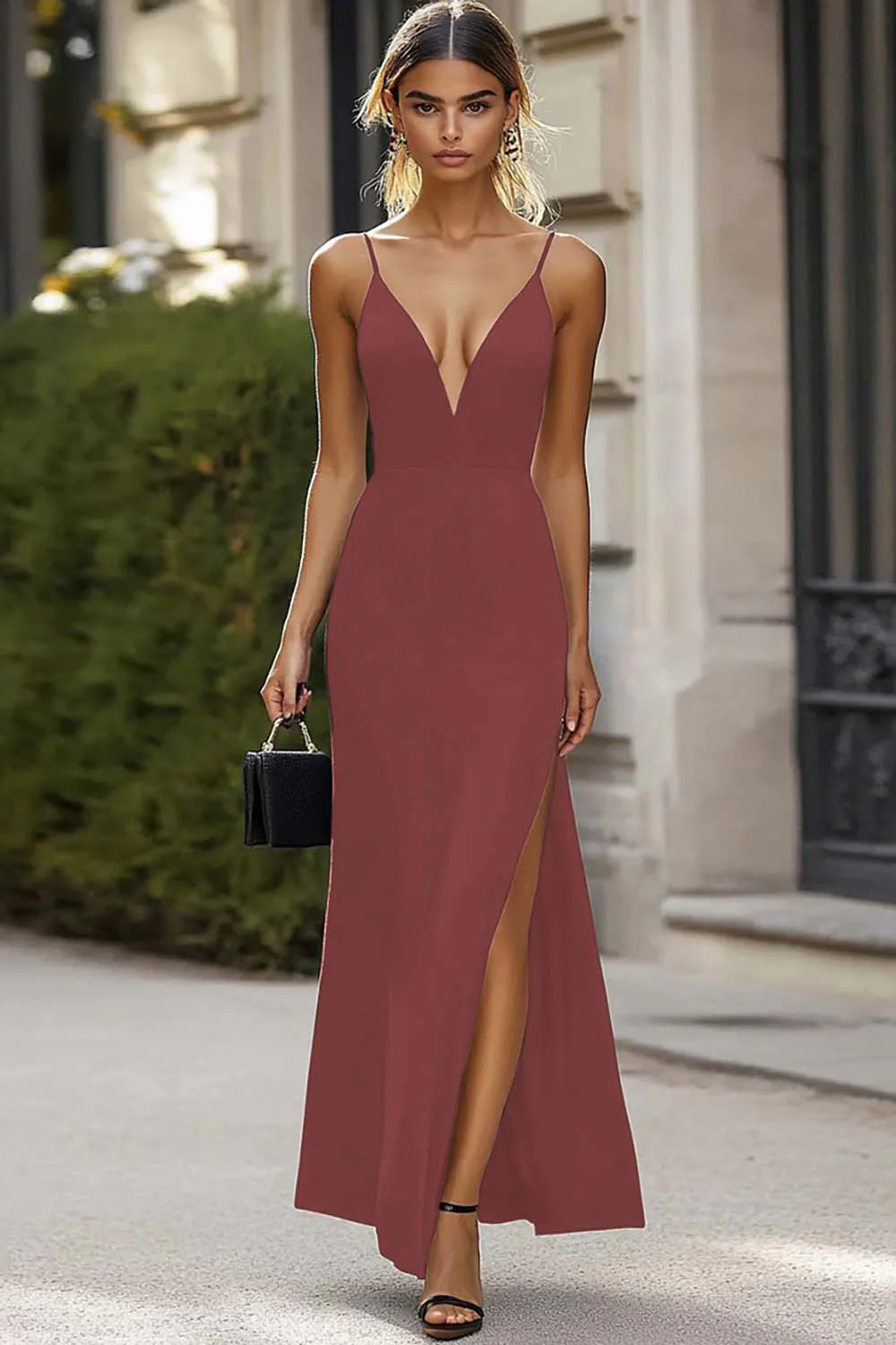 Black Spaghetti Straps Long Formal Dress with Slit - Image 4