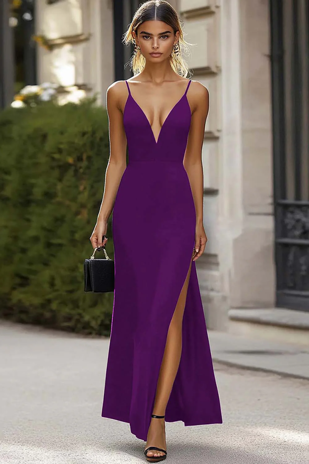 Black Spaghetti Straps Long Formal Dress with Slit - Image 7