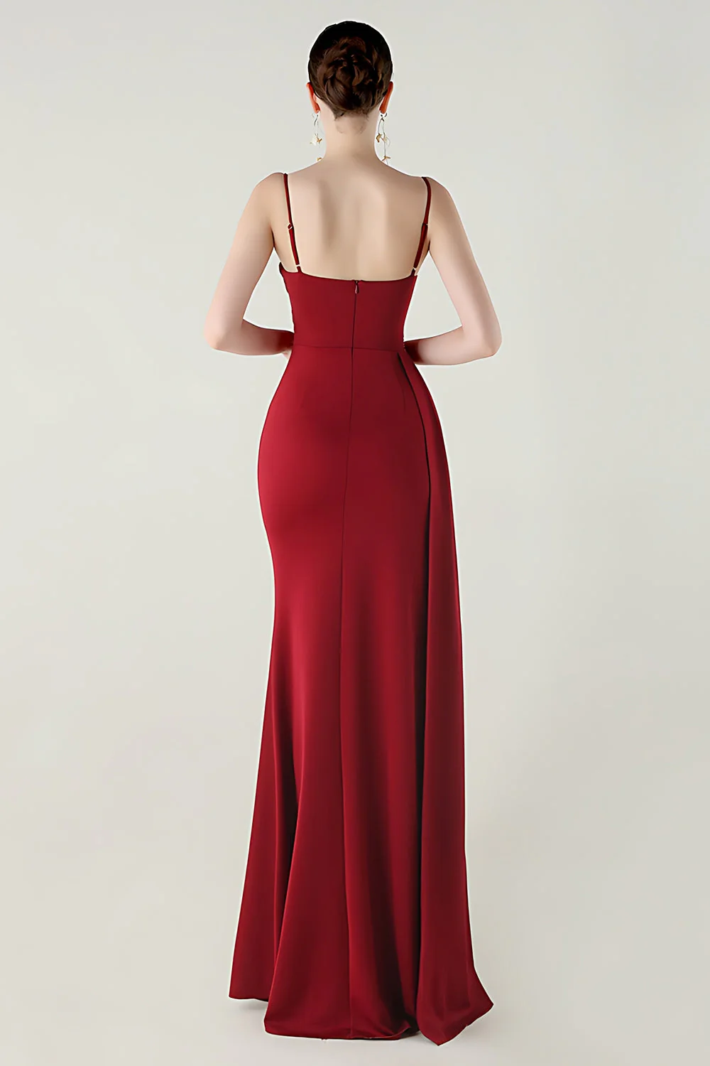 Black Mermaid Spaghetti Straps Satin Long Prom Dress with Slit - Image 10