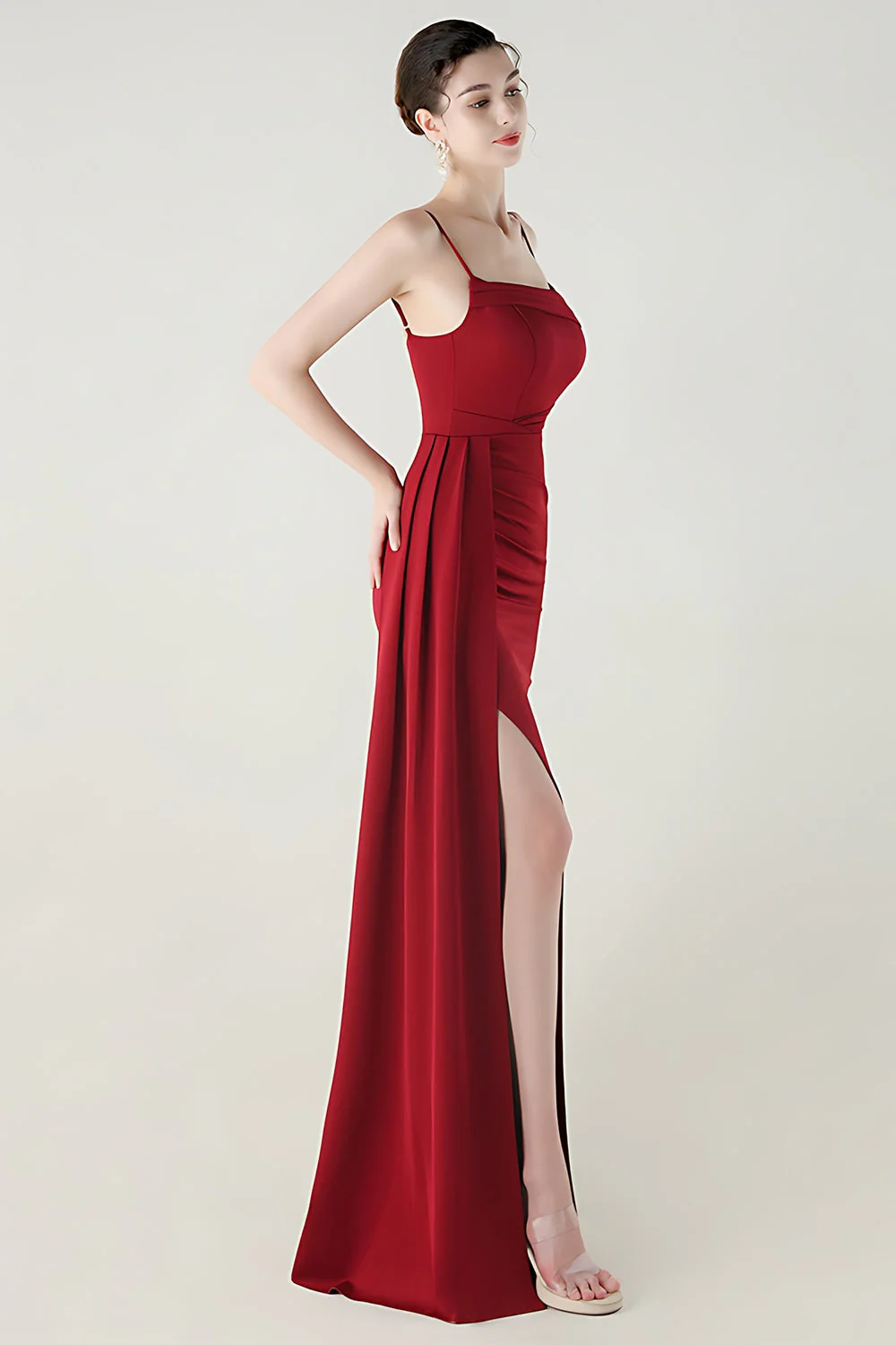 Black Mermaid Spaghetti Straps Satin Long Prom Dress with Slit - Image 11