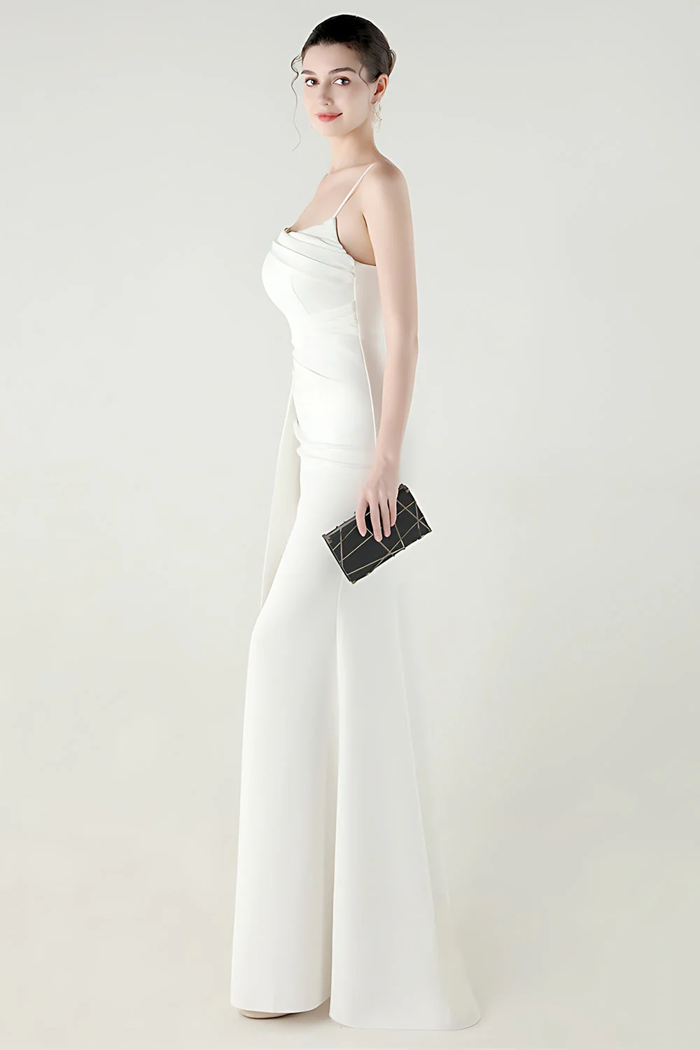 Black Mermaid Spaghetti Straps Satin Long Prom Dress with Slit - Image 15