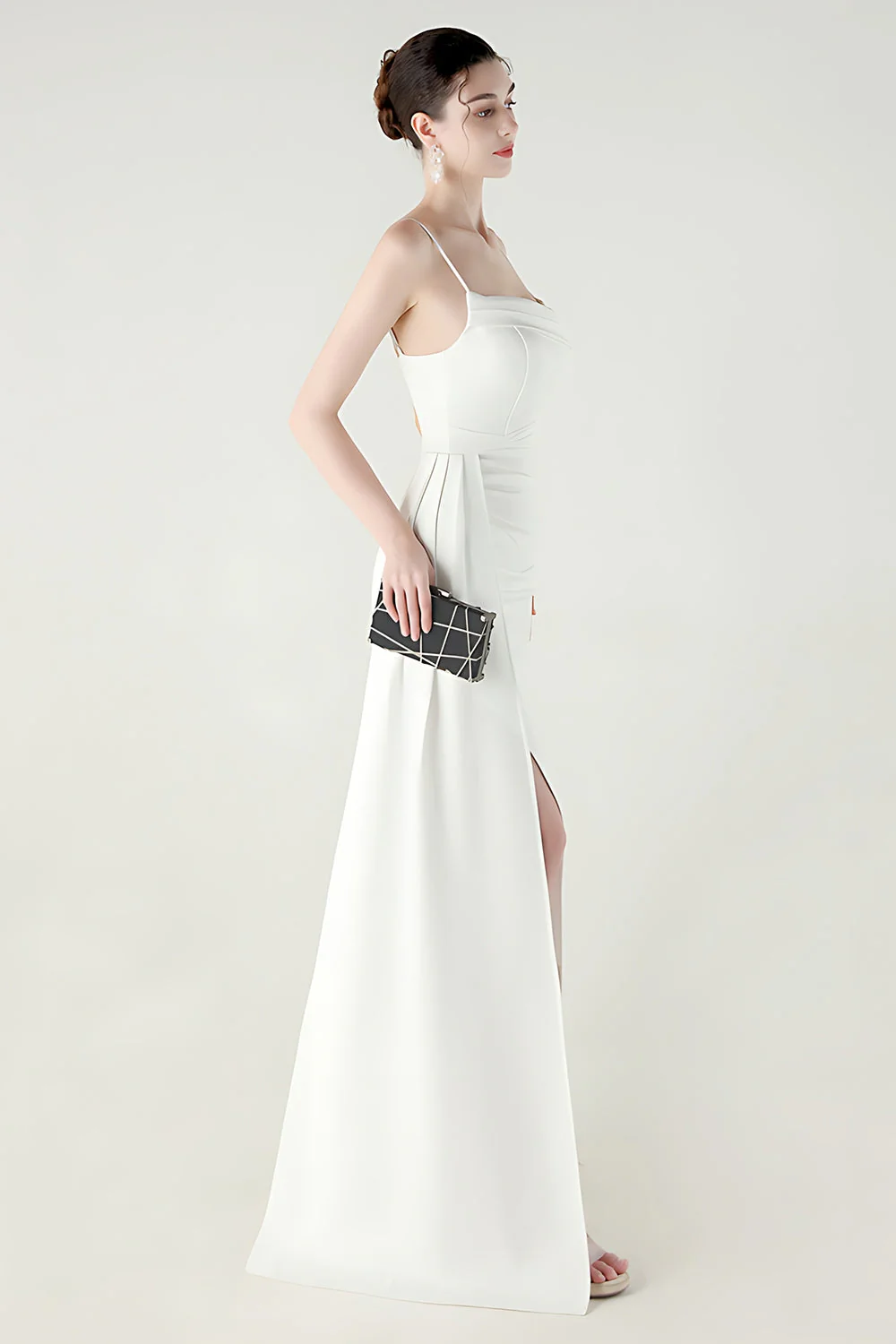 Black Mermaid Spaghetti Straps Satin Long Prom Dress with Slit - Image 16