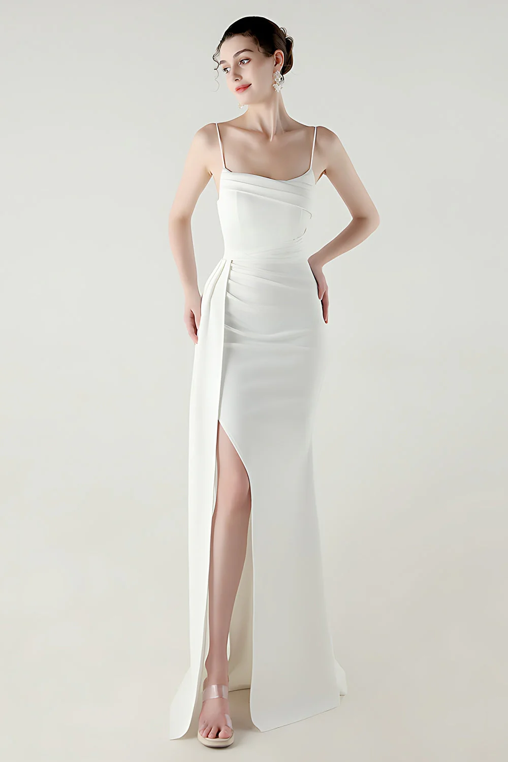 Black Mermaid Spaghetti Straps Satin Long Prom Dress with Slit - Image 18