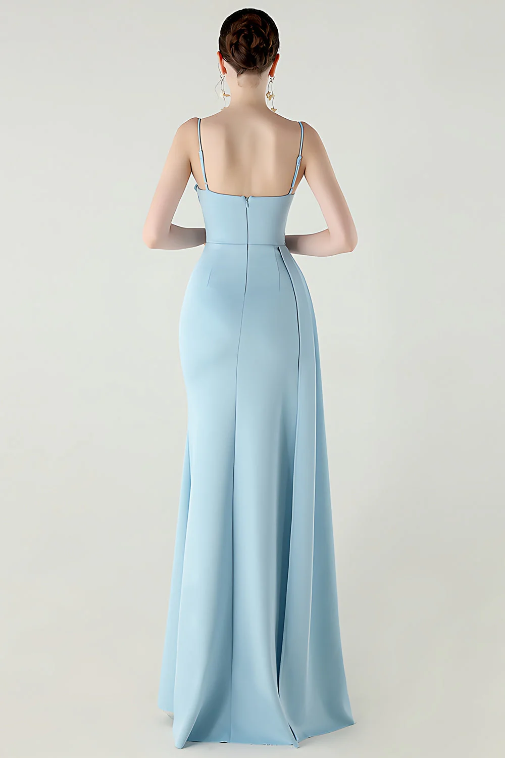 Black Mermaid Spaghetti Straps Satin Long Prom Dress with Slit - Image 20
