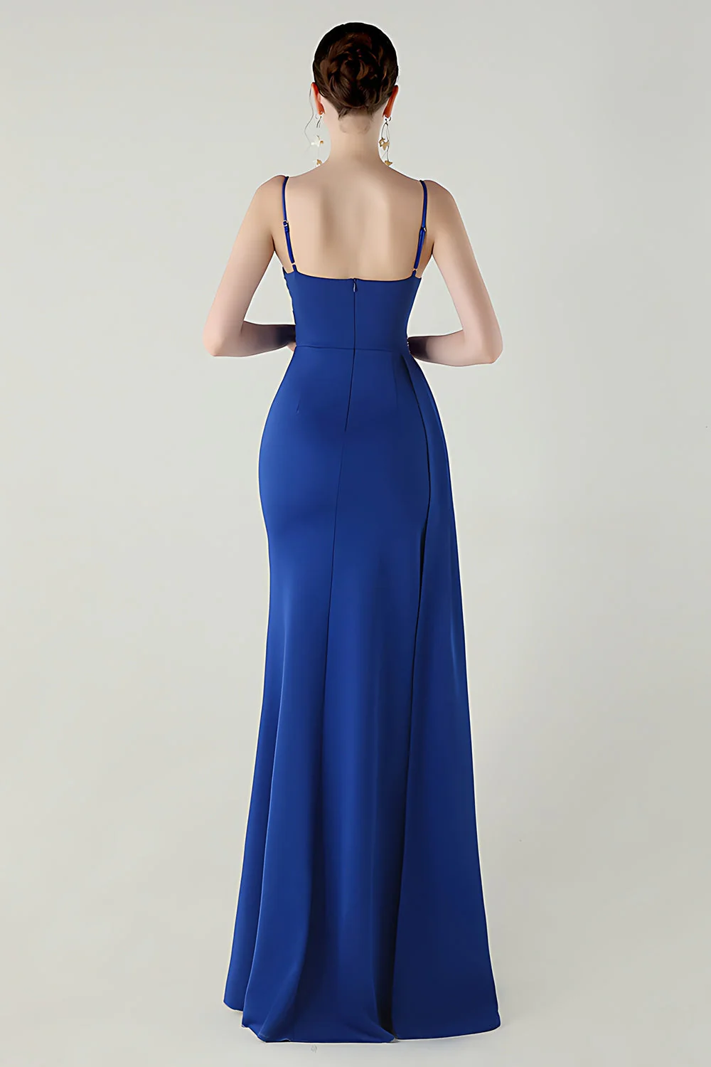 Black Mermaid Spaghetti Straps Satin Long Prom Dress with Slit - Image 6