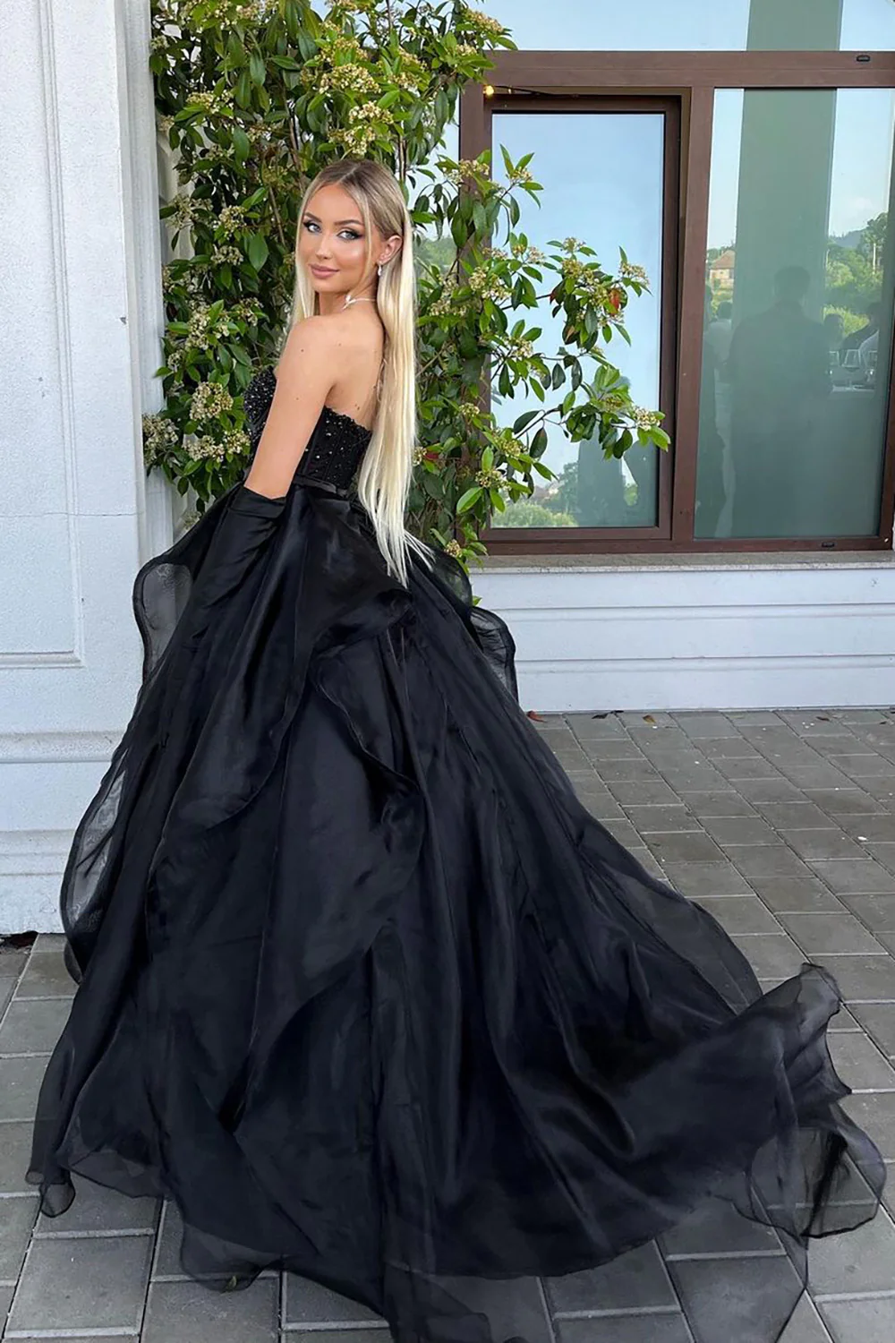 Black Strapless Ball Gown Evening Dress - Image 4