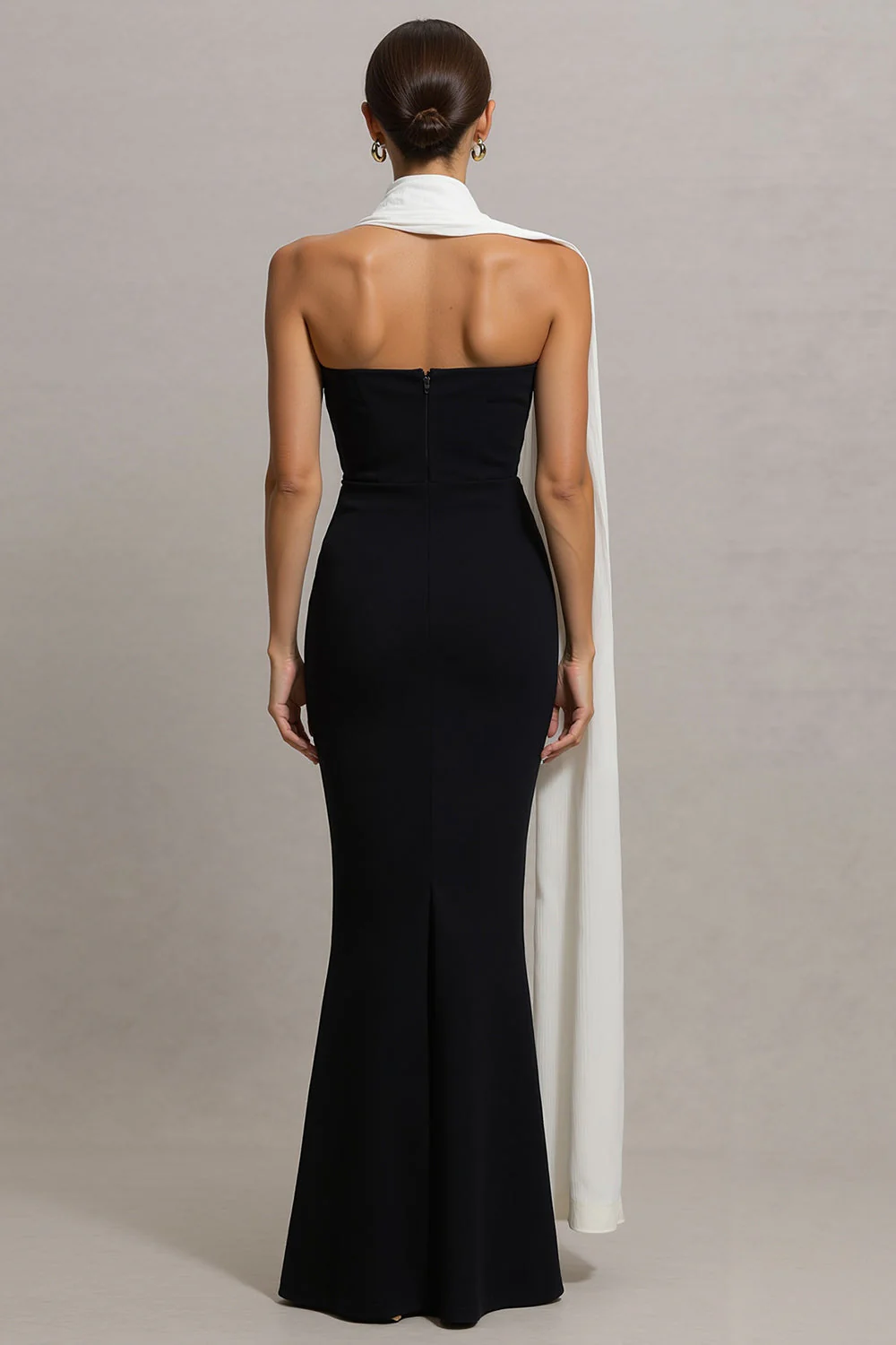 Black Strapless Mermaid Convertible Long Evening Dress with Streamer - Image 2