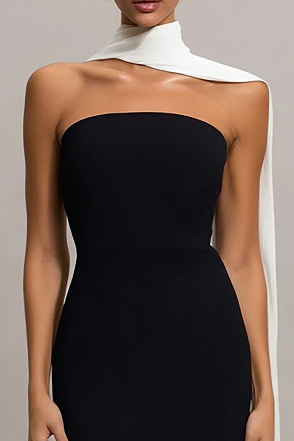 Black Strapless Mermaid Convertible Long Evening Dress with Streamer - Image 3