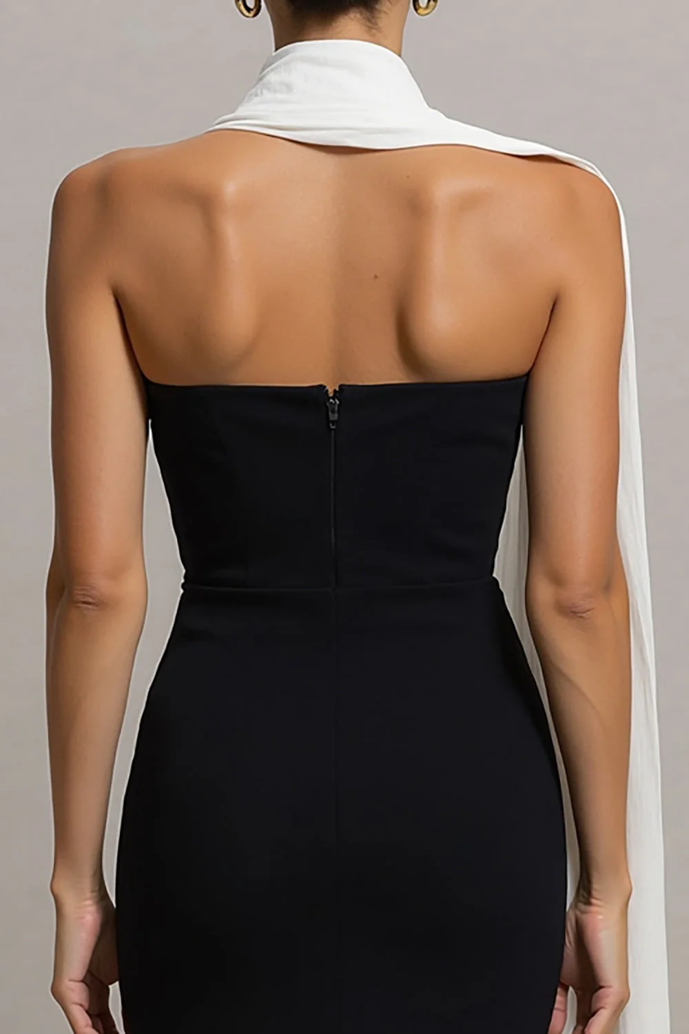 Black Strapless Mermaid Convertible Long Evening Dress with Streamer - Image 4
