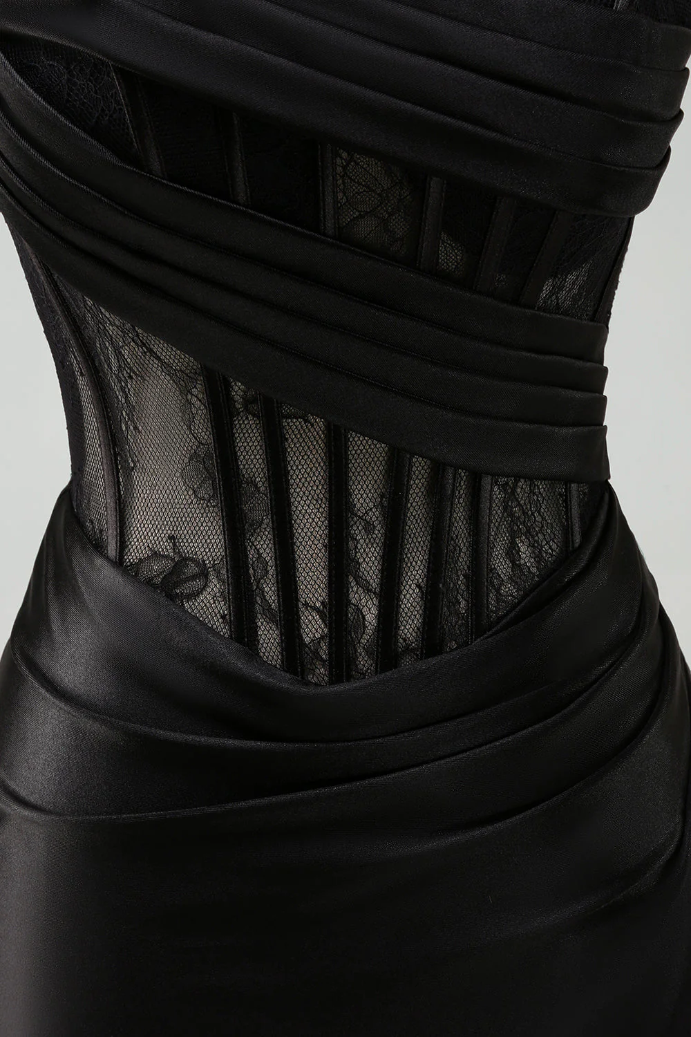Black Strapless Mermaid Ruched Corset Long Prom Dress - Image 10