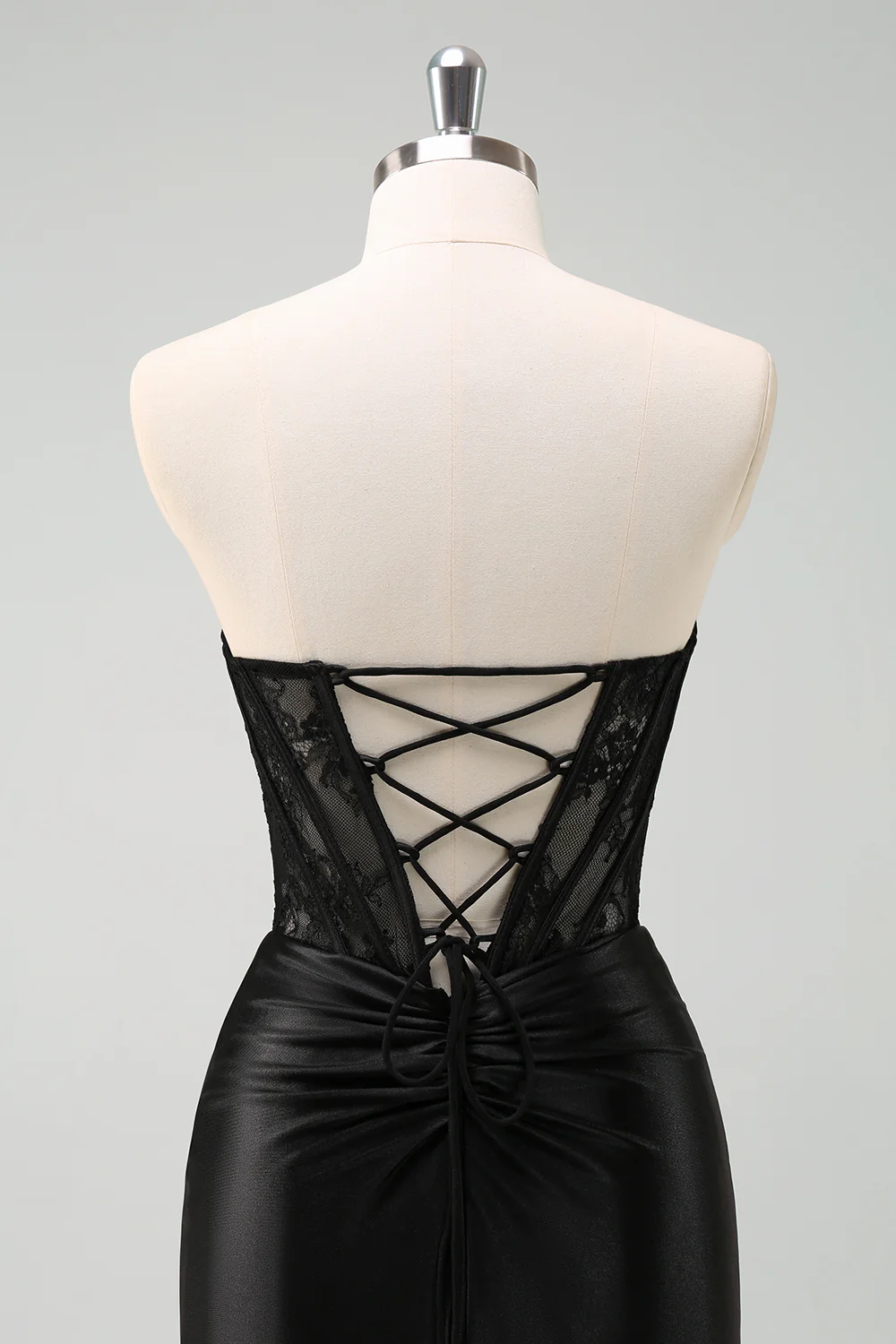 Black Strapless Mermaid Ruched Corset Long Prom Dress - Image 11