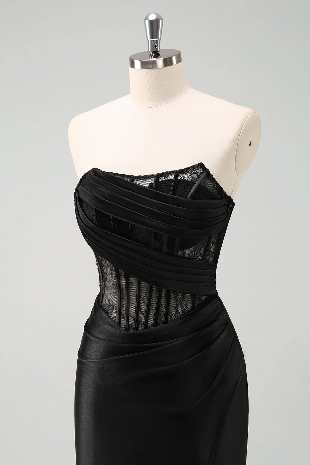 Black Strapless Mermaid Ruched Corset Long Prom Dress - Image 12