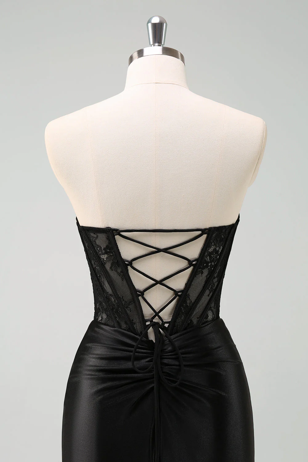 Black Strapless Mermaid Ruched Corset Long Prom Dress - Image 14