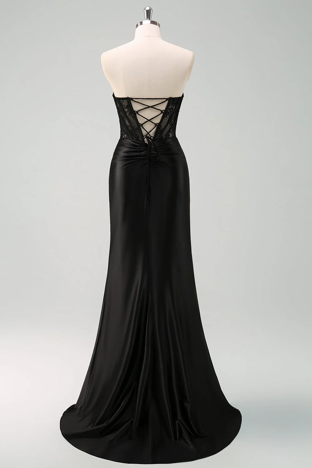 Black Strapless Mermaid Ruched Corset Long Prom Dress - Image 4