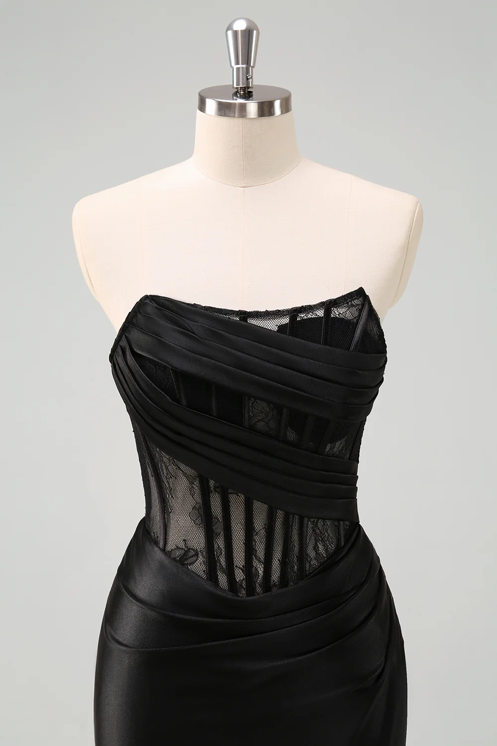 Black Strapless Mermaid Ruched Corset Long Prom Dress - Image 7