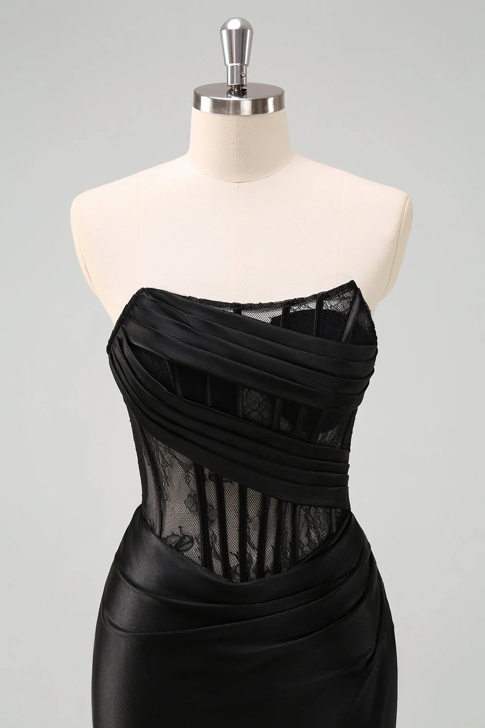 Black Strapless Mermaid Ruched Corset Long Prom Dress - Image 8