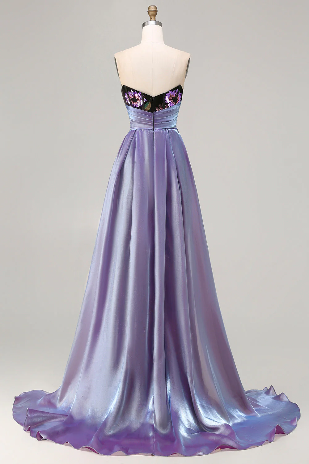 Black Strapless Sequins Mermaid Corset Long Prom Dress with Slit - Image 2