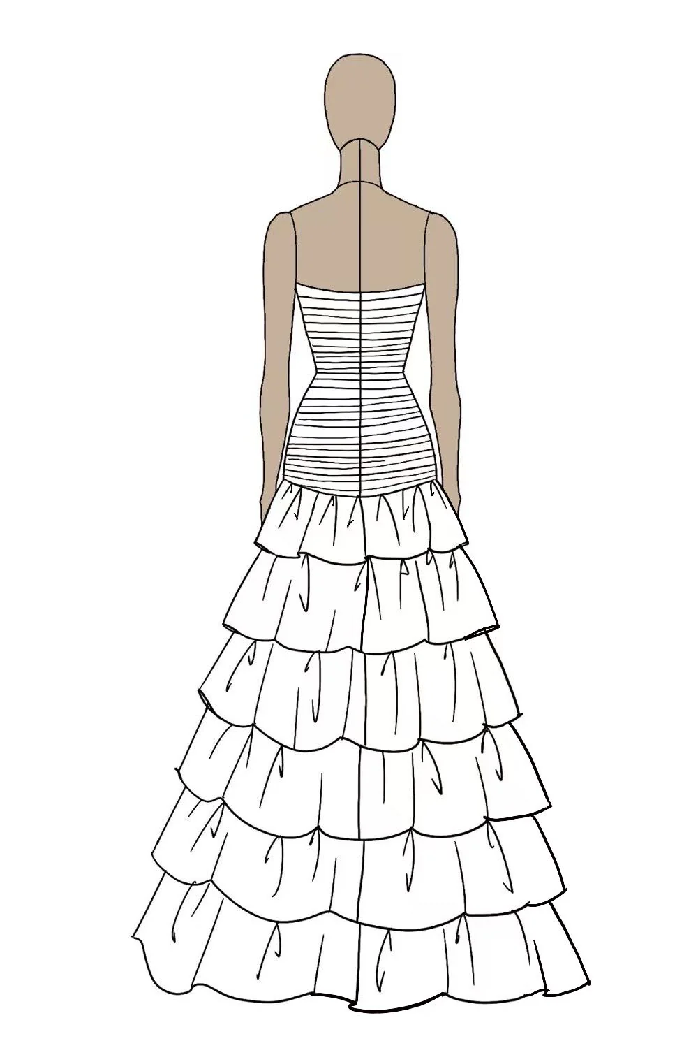 Black Strapless Tulle Tiered Ruffle Evening Dress - Image 5