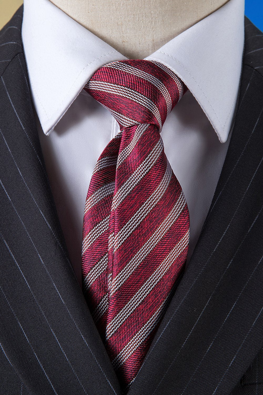Black Striped Double-Breasted Peaked Lapel 3-Piece Men's Suit - Image 5