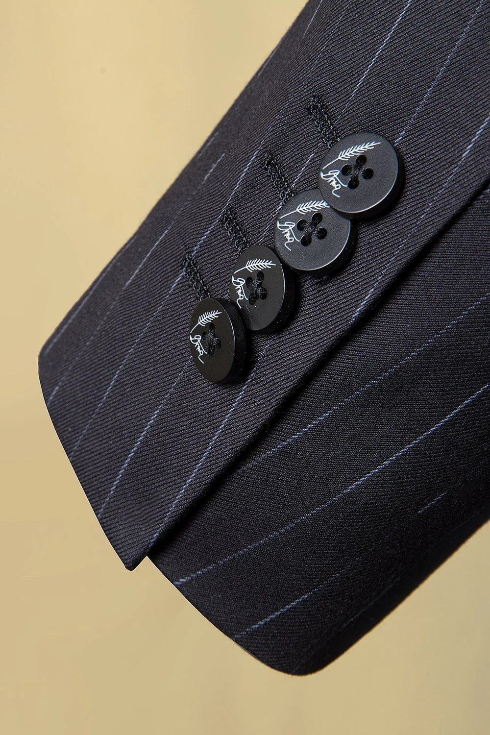 Black Striped Double-Breasted Peaked Lapel 3-Piece Men's Suit - Image 6