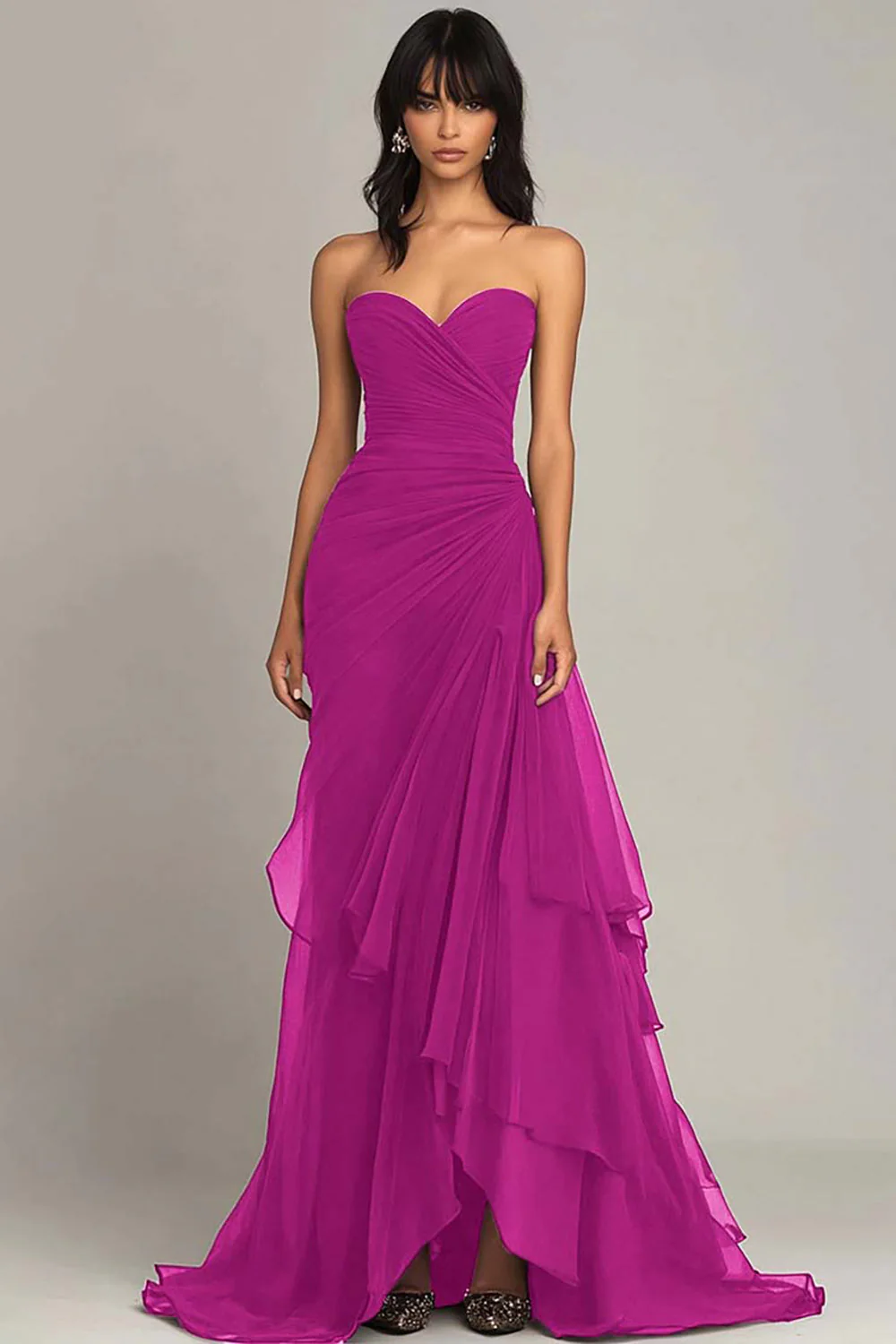 Black Sweetheart Pleated Long Choir Dress with Ruffles - Image 5