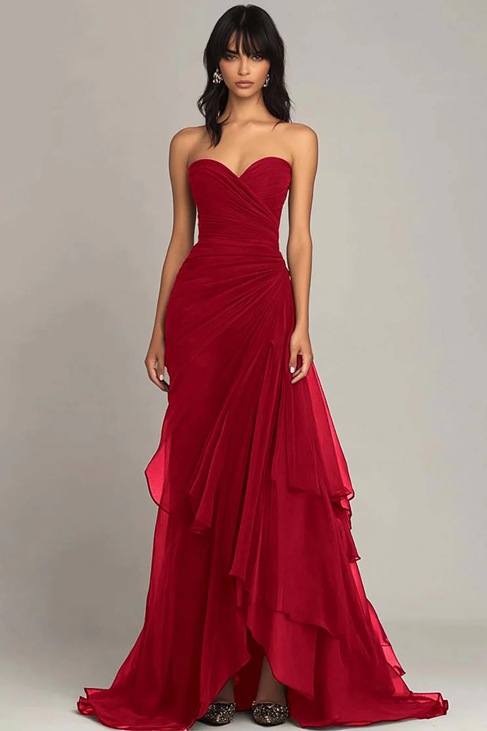 Black Sweetheart Pleated Long Choir Dress with Ruffles - Image 7