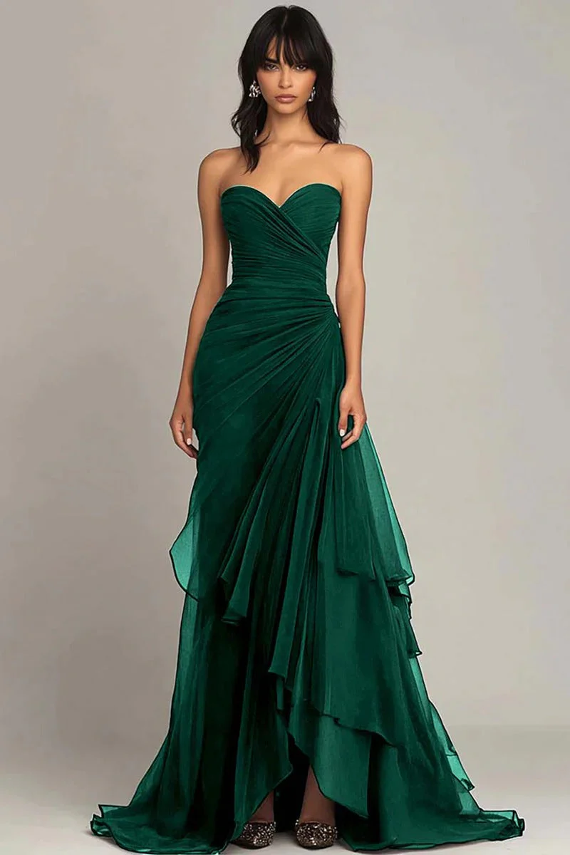 Black Sweetheart Pleated Long Choir Dress with Ruffles - Image 8