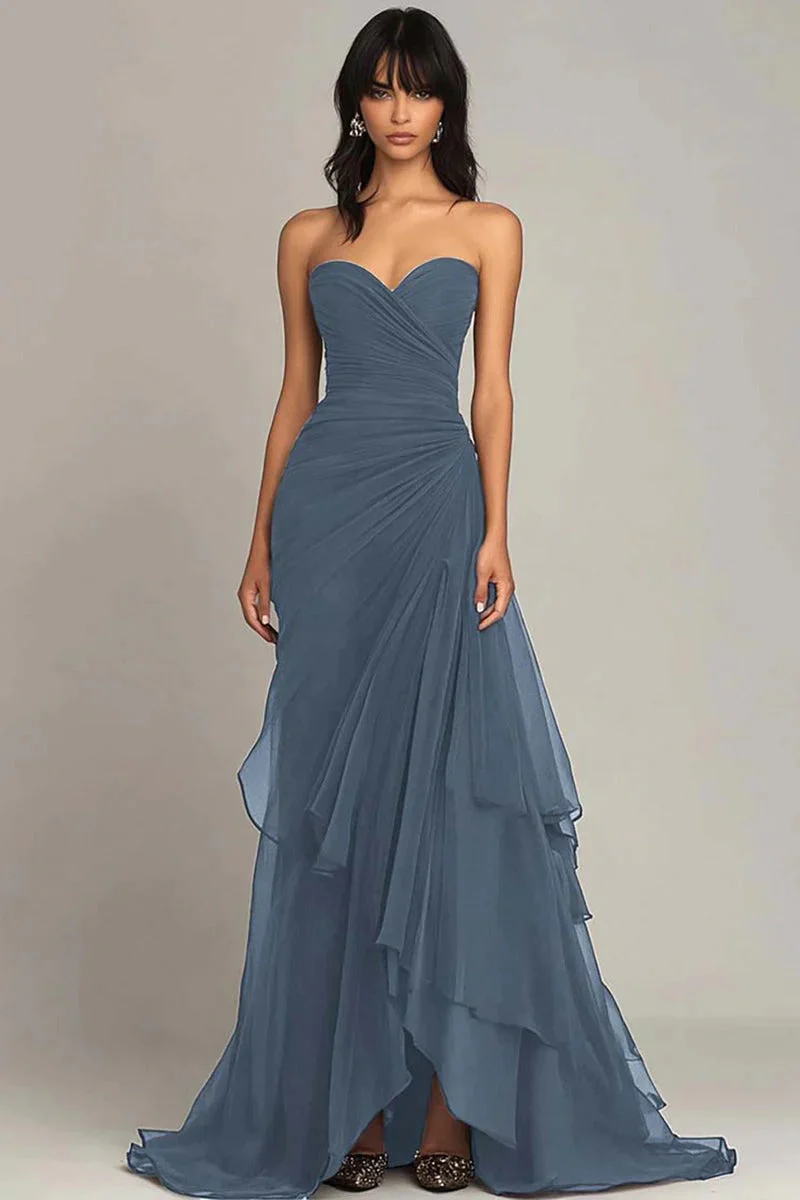 Black Sweetheart Pleated Long Choir Dress with Ruffles - Image 9