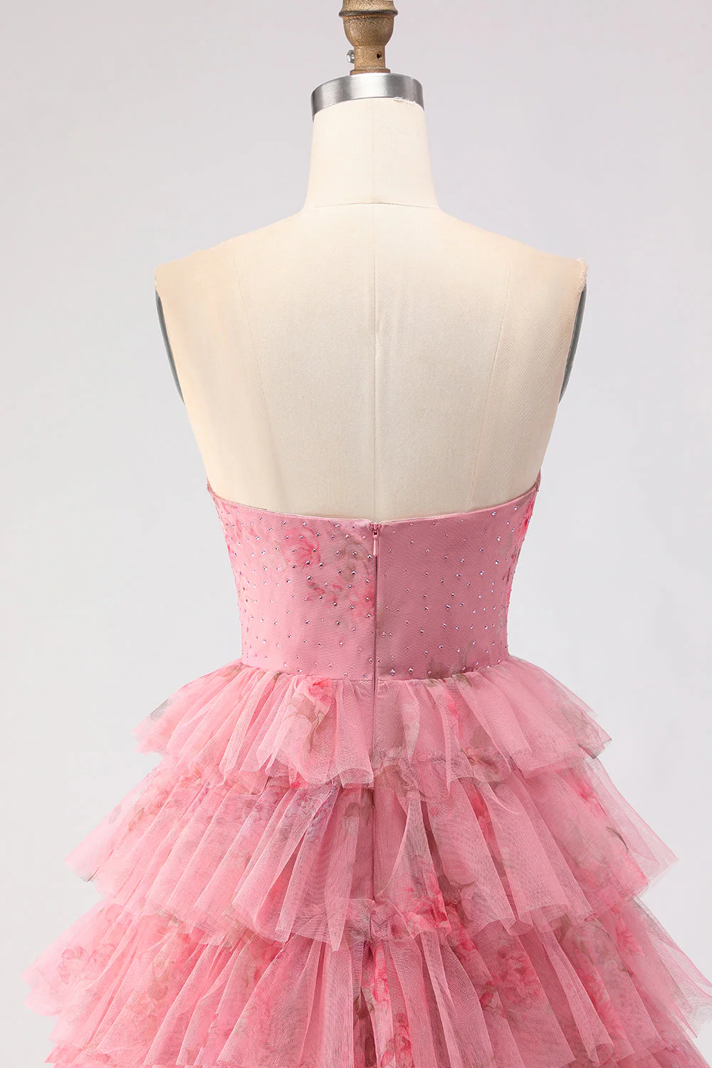 Black Tiered Ruffle A-Line Strapless Cut Out Long Prom Dress with Bows - Image 11
