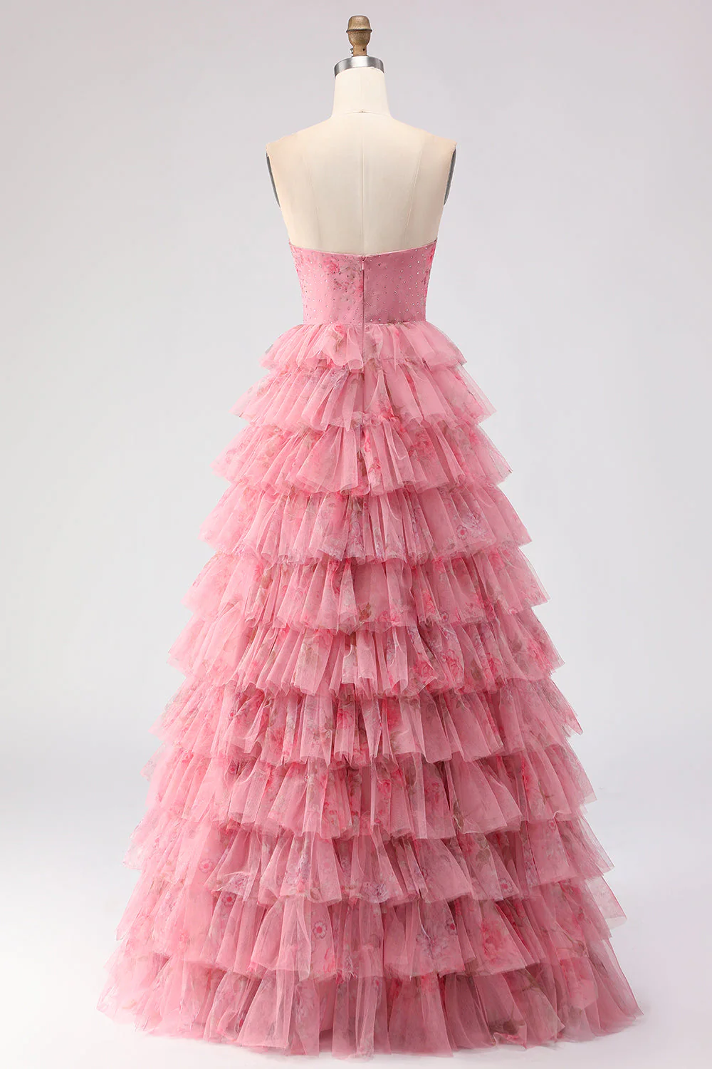 Black Tiered Ruffle A-Line Strapless Cut Out Long Prom Dress with Bows - Image 8
