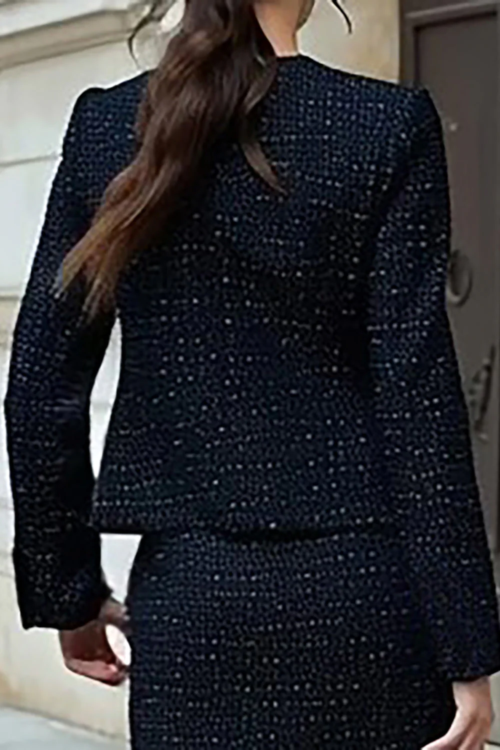 Black Tweed 2 Piece Pencil Long Sleeves Midi Work Dress - Image 4