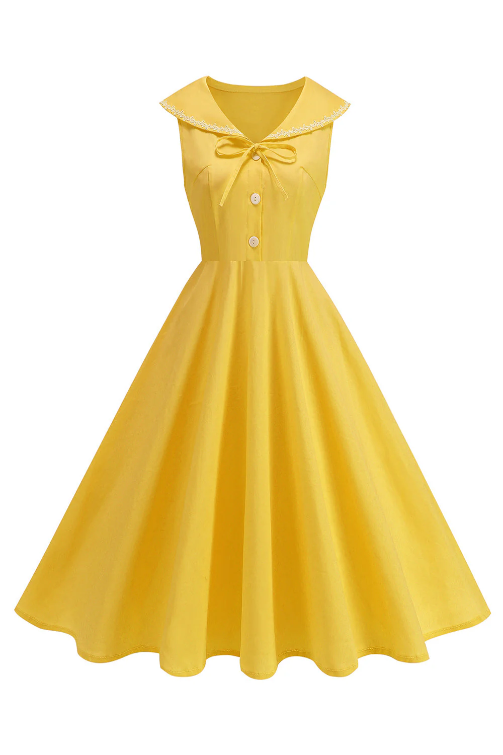 Black V Neck A Line 1950s Dress with Bow - Image 3