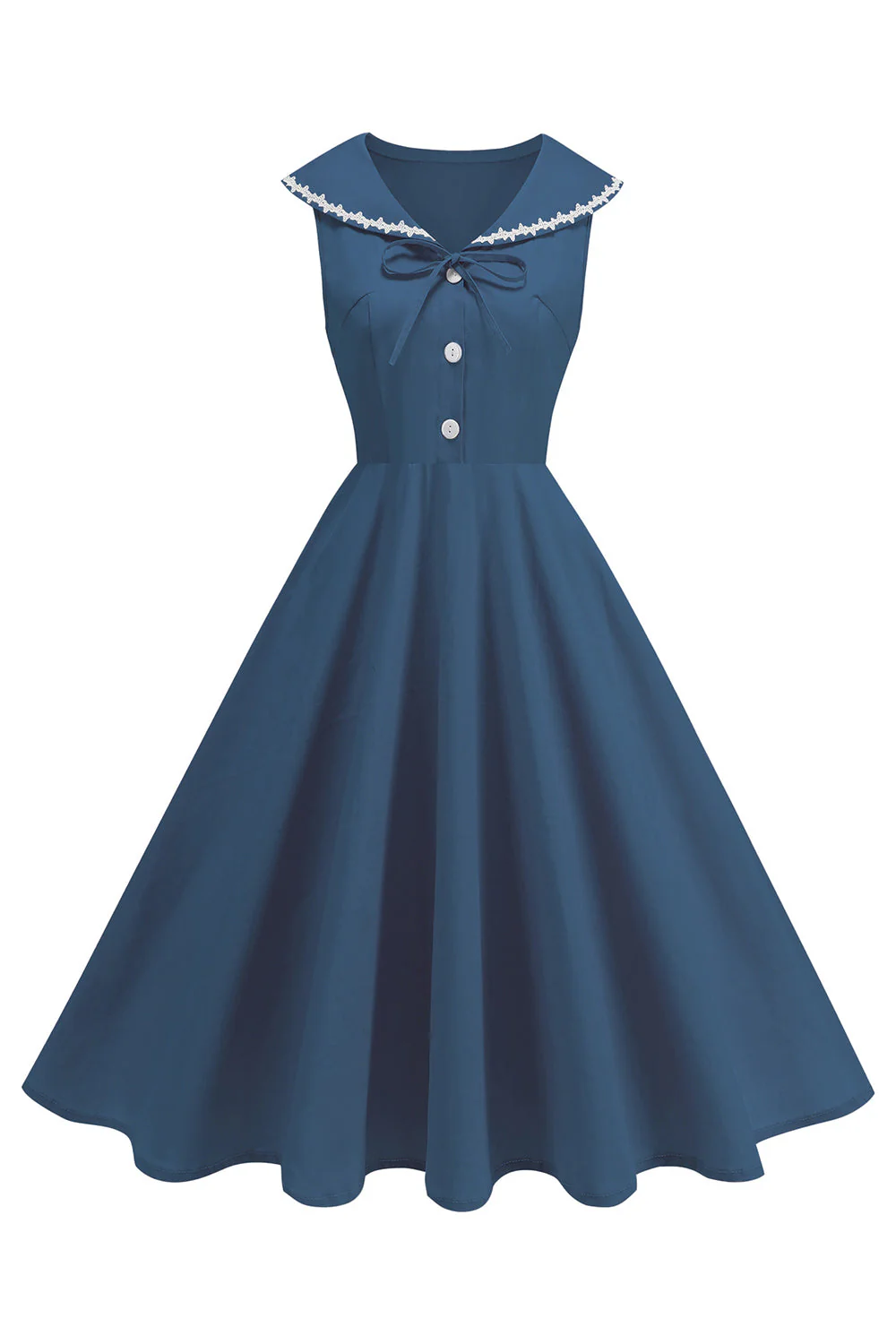 Black V Neck A Line 1950s Dress with Bow - Image 7