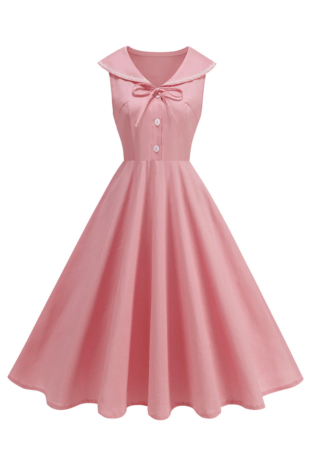 Black V Neck A Line 1950s Dress with Bow - Image 9