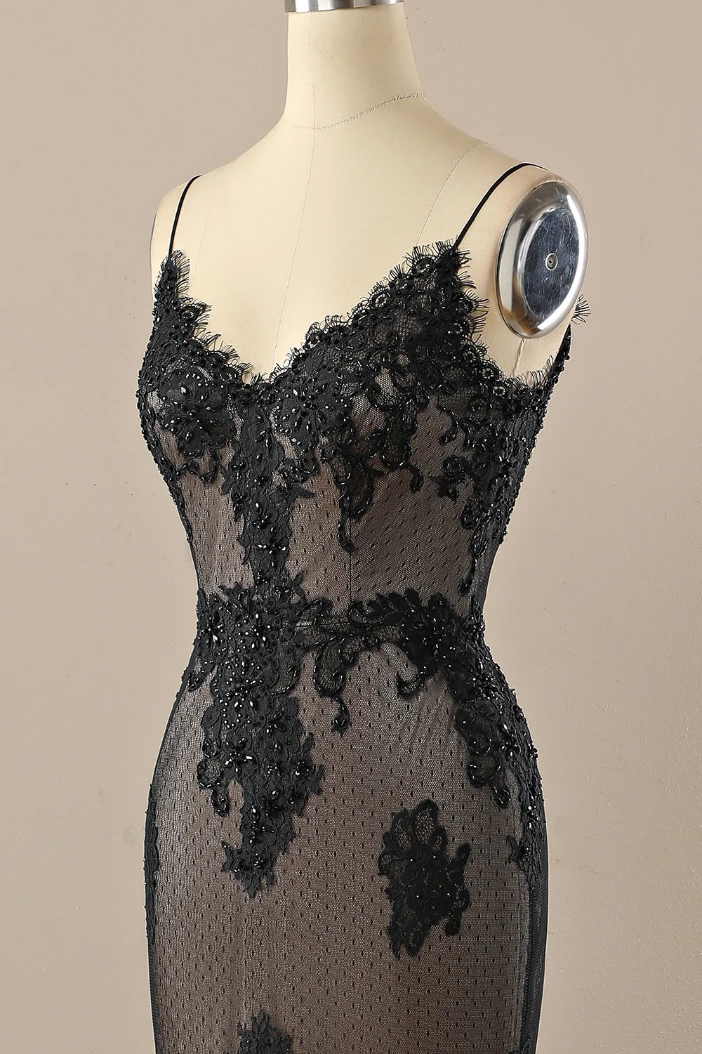 Black V neck Beaded Prom Dress - Image 3