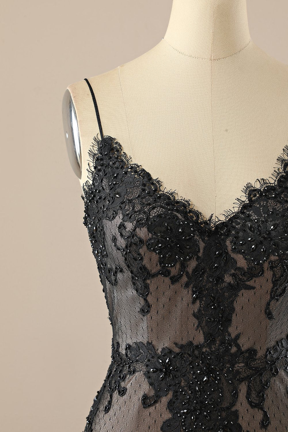 Black V neck Beaded Prom Dress - Image 4