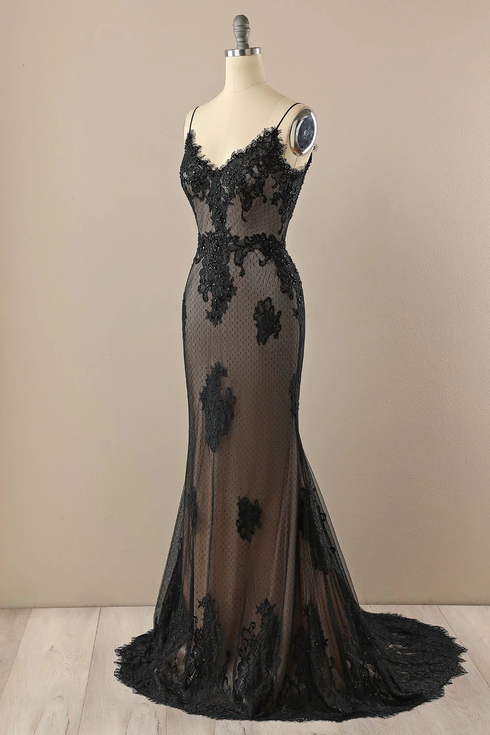 Black V neck Beaded Prom Dress - Image 5